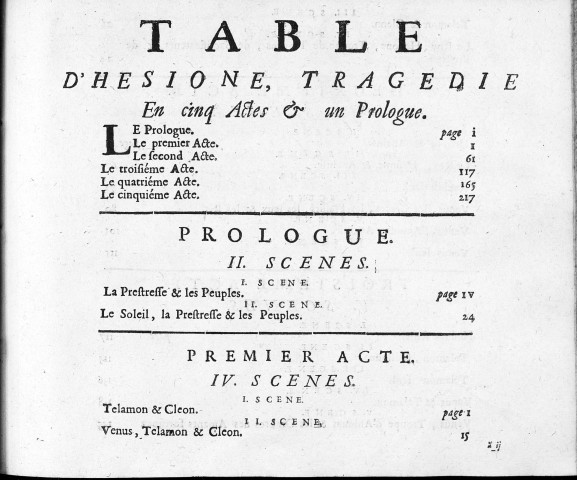 Hésione, tragédie mise en musique par monsieur Campra ; représentée par l'Académie royalle de musique le vingt-unième jour de décembre 1700