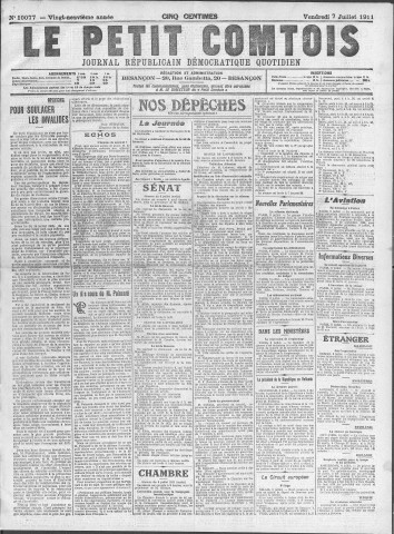 07/07/1911 - Le petit comtois [Texte imprimé] : journal républicain démocratique quotidien