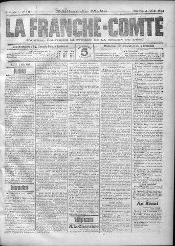 04/07/1894 - La Franche-Comté : journal politique de la région de l'Est