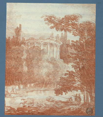 Temple rond entouré d'arbres, au bord d'une rivière , [France : Paris], [vers 1780]