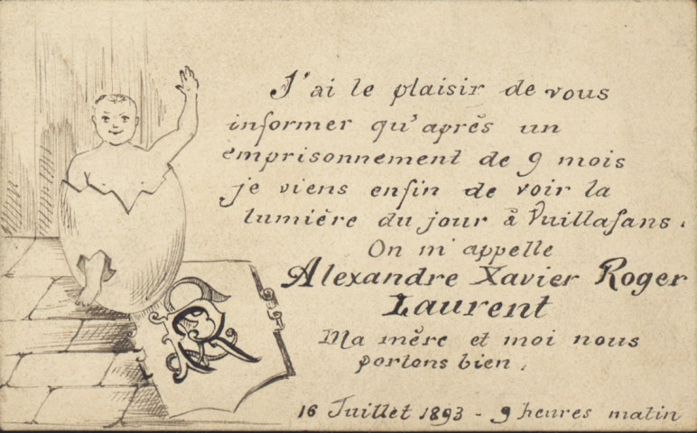 Faire-part de naissance reçu par la SNB.