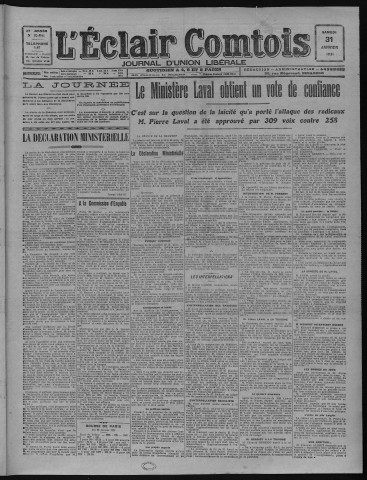 31/01/1931 - L'Eclair comtois [Texte imprimé]