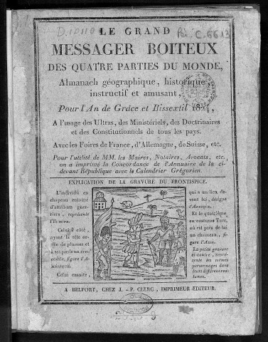 Le Grand messager boiteux des quatre parties du monde [Texte imprimé] : almanach géographique, historique, instructif et amusant