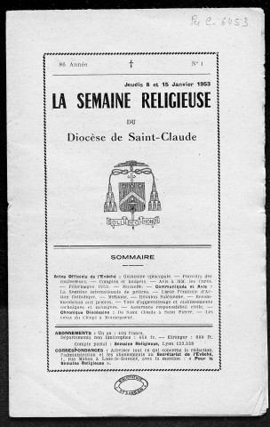 08/01/1953 - La Semaine religieuse du diocèse de Saint-Claude [Texte imprimé]
