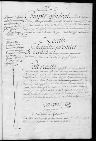 Comptes de la Ville de Besançon, recettes et dépenses, Compte de Pierre Bourdarye (1776)