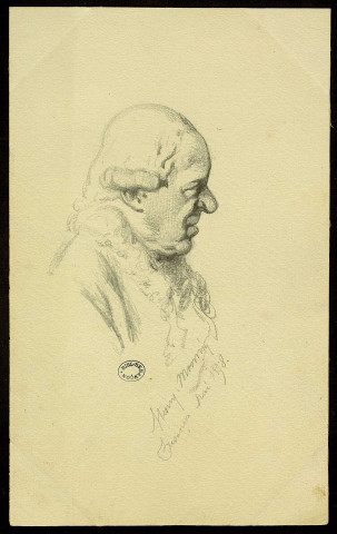 Nicolas Nicole, architecte. Buste, profil droit, fuyant, d'après le buste sculpté par Luc Breton [dessin] / signé "Henry Monnier, Besançon, mai 1858" , [S.l.] : [H. Monnier, [1858]