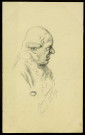 Nicolas Nicole, architecte. Buste, profil droit, fuyant, d'après le buste sculpté par Luc Breton [dessin] / signé "Henry Monnier, Besançon, mai 1858" , [S.l.] : [H. Monnier, [1858]