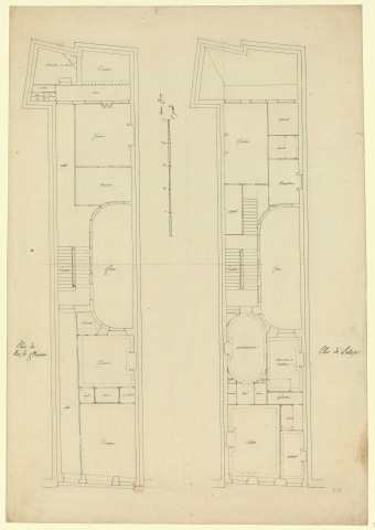 Plan d'une maison d'habitation, étage et rez-de-chaussée [Dessin] , [S.l.] : [s.n.], [1750-1799]