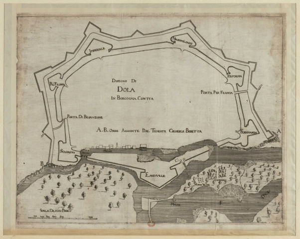 [Plan de la Ville de Dole] [estampe] : scala de 1000 piedi , [S.l.] : [s.n.], [1700-1799]