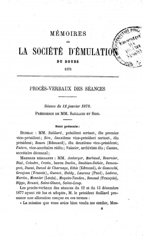 01/01/1878 - Mémoires de la Société d'émulation du Doubs [Texte imprimé]