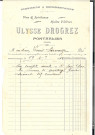 Louis Fornage, correspondance professionnelle : facture du représentant en vins, spiritueux et huile d'olives Ulysse Drogrez (Pontarlier).