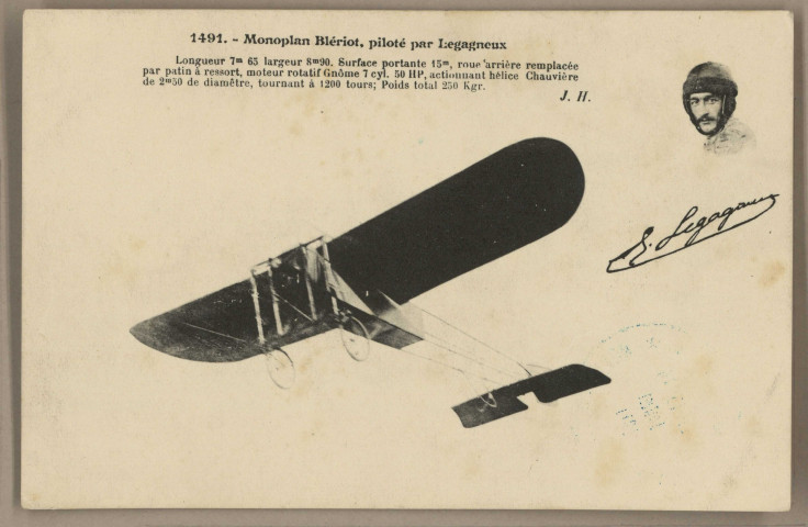 Monoplan Blériot, piloté par Legagneux. [image fixe] , Paris : J. Hauser, phot-édit., 1904/1911