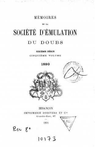 01/01/1890 - Mémoires de la Société d'émulation du Doubs [Texte imprimé]