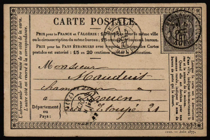 [Carte postale précurseur sans illustration] [image fixe] , 1873/1877