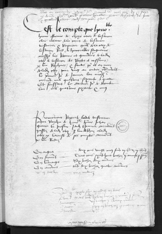 Comptes de la Ville de Besançon, recettes et dépenses, Compte de Estienne de Choys (1er janvier - 31 décembre 1465)