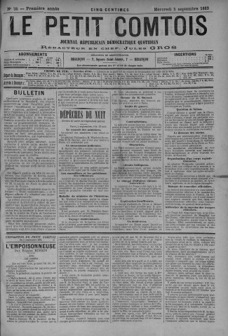 05/09/1883 - Le petit comtois [Texte imprimé] : journal républicain démocratique quotidien