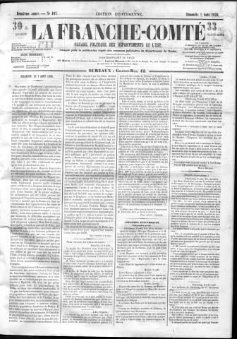 08/08/1858 - La Franche-Comté : organe politique des départements de l'Est