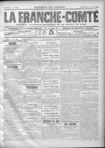 15/04/1894 - La Franche-Comté : journal politique de la région de l'Est