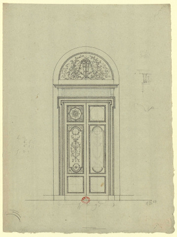 Hôtels Tassin de Villiers et Tassin de Moncourt, à Orléans. Elévation d'une porte intérieure / Pierre-Adrien Pâris , [S.l.] : [P.-A. Pâris], [1791]
