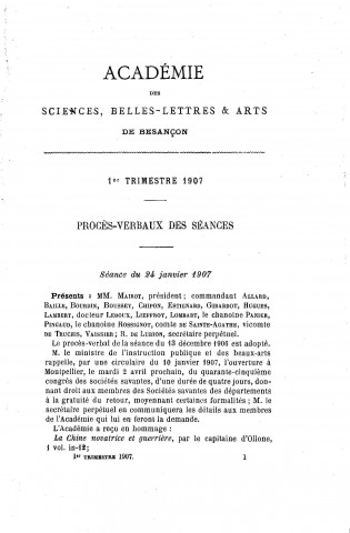 01/01/1907 - Procès verbaux et mémoires [Texte imprimé] /