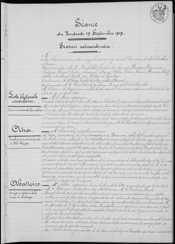 Registre des délibérations du Conseil municipal, avec table alphabétique, du 15 septembre 1919 au 31 mai 1921