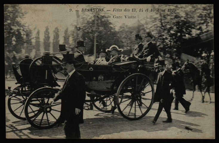 Besançon - Fêtes des 13, 14 et 15 Août 1910 - Arrivée Gare Viotte. [image fixe] , 1904/1910