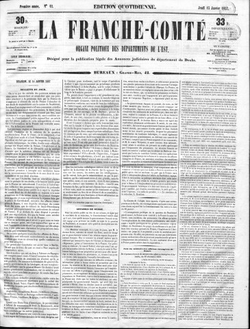 15/01/1857 - La Franche-Comté : organe politique des départements de l'Est