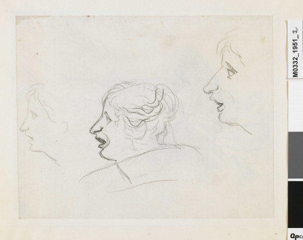Le comte de Ségur, vu en buste, de trois-quarts à droite (recto) ; Trois études de têtes, de profil à gauche (verso)