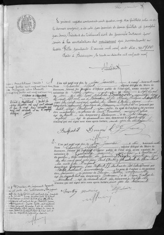 Registre des naissances, 1910