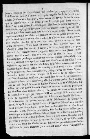 Déclaration du roi [Louis XVI] concernant les ecclésiastiques qui ont été ci-devant dans la Société des Jésuites, donnée à Versailles le 7 Juin 1777. Registrée en parlement le 10 juin 1777