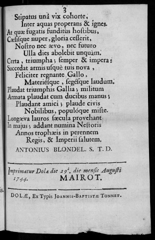 Ad illustrissimun nobilissimum ac fortissimum heroa dominum D. Ferdin. Agatangium de Brun Marchionem de Roche, supresno sequanorum senatu equitem honorarium Gallicorum exercituum praefectum. Ode