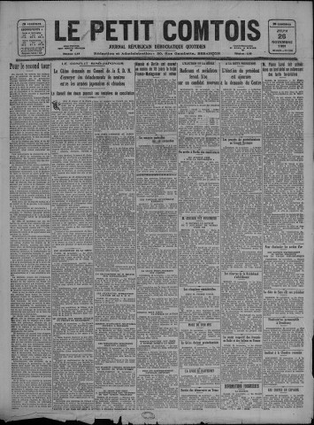 26/11/1931 - Le petit comtois [Texte imprimé] : journal républicain démocratique quotidien