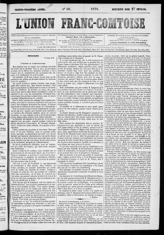 27/02/1878 - L'Union franc-comtoise [Texte imprimé]