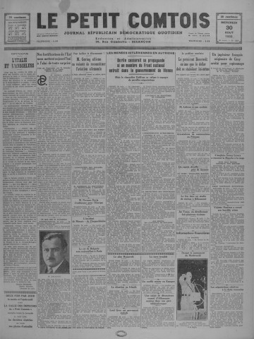 30/08/1933 - Le petit comtois [Texte imprimé] : journal républicain démocratique quotidien
