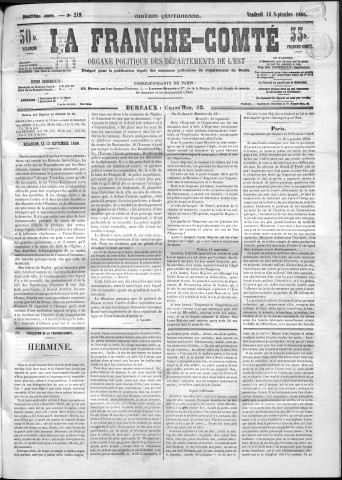 14/09/1860 - La Franche-Comté : organe politique des départements de l'Est