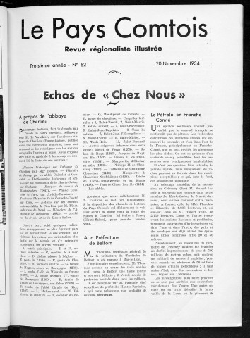 20/11/1934 - Le Pays comtois [Texte imprimé] : Revue régionaliste illustrée