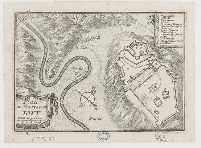 Plan du chasteau de Ioux [Joux] [estampe] / R.D. fecit  ; A. Perelle, sculpsit , [S.l.] : [s.n.], [1600-1699]