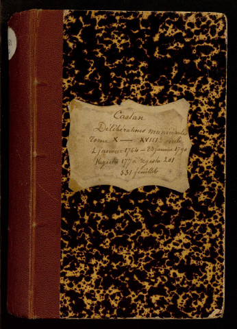 Ms 1851 - Inventaire et analyse des registres des délibérations municipales de la Ville de Besançon : 1764-23 janvier 1790 (tome X). Notes d'Auguste Castan (1833-1892)