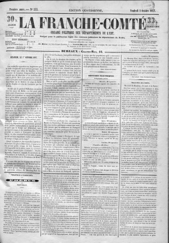 02/10/1857 - La Franche-Comté : organe politique des départements de l'Est