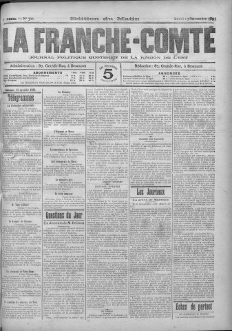 13/11/1893 - La Franche-Comté : journal politique de la région de l'Est