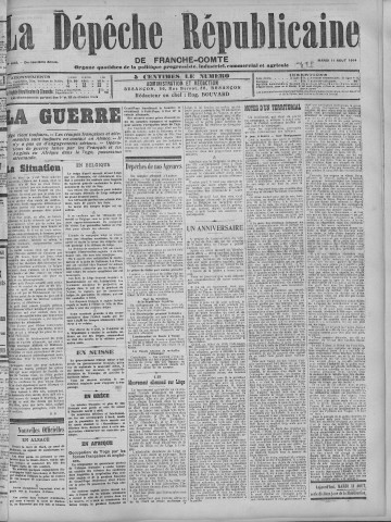 11/08/1914 - La Dépêche républicaine de Franche-Comté [Texte imprimé]