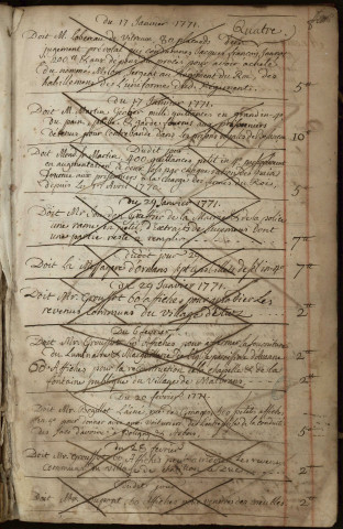 Ms 1732 - Livre journal de l'imprimeur Bogillot, de Besançon, du 17 janvier 1771 au 20 février 1786
