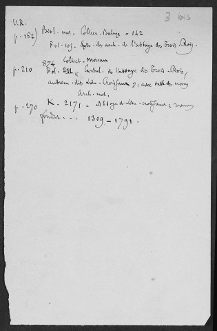 Ms Baverel 39 - « Notes sur l'abbaye des Trois Roys », par l'abbé J.-P. Baverel