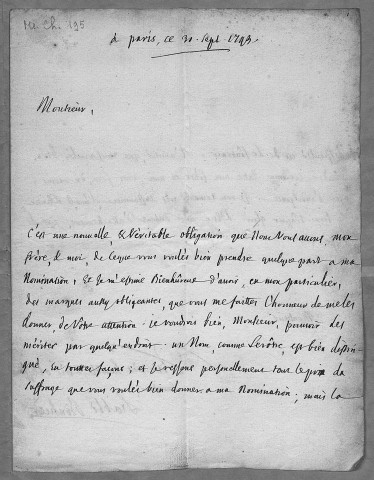 Ms Chiflet 195 - Lettres écrites à François-Xavier Chiflet par la famille du président Bouhier
