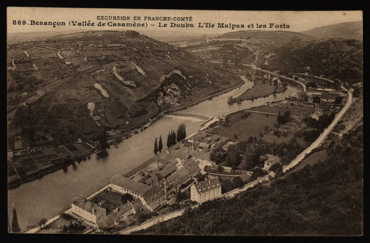 Besançon - Vallée pittoresque de Casamène. Le Doubs, l'Ile de Malpas, la Citadelle et route de Lyon [image fixe] , Besançon : Edit. L. Gaillard-Prêtre - Besançon, 1912/1930