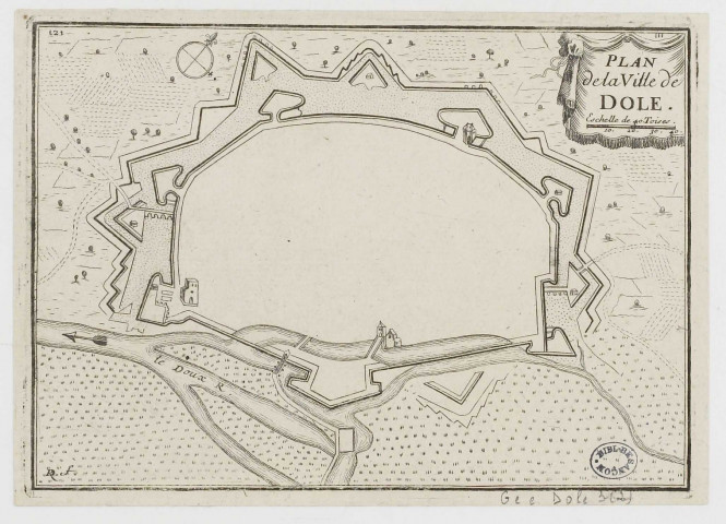 Plan de la Ville de Dole [estampe] : Eschelle [échelle] de 40 Toises / R. D. f. , [S.l.] : [s.n.], [1700-1799]