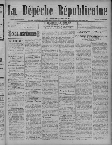 12/01/1909 - La Dépêche républicaine de Franche-Comté [Texte imprimé]