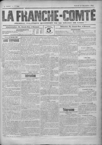 21/12/1895 - La Franche-Comté : journal politique de la région de l'Est