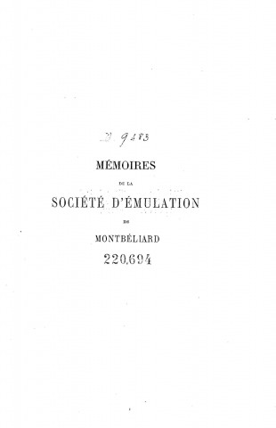 01/01/1889 - Mémoires de la Société d'émulation de Montbéliard [Texte imprimé]