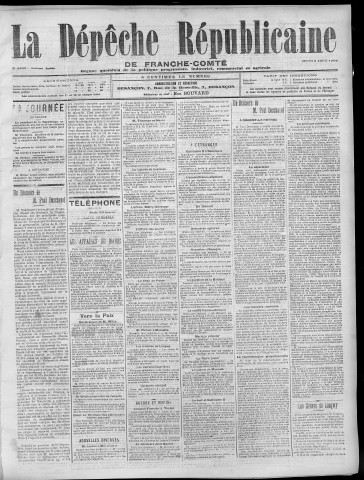 03/08/1905 - La Dépêche républicaine de Franche-Comté [Texte imprimé]